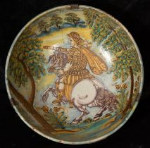 Large Talavera de la Reina bowl with rare motif of Julius Caesar on Horseback, 17th century