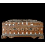 Indian tabletop chest in wood and carved bone marquetry with floral motifs, 19th century