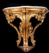 Louis XV hallway console in gilt wood and white marble top, 18th century