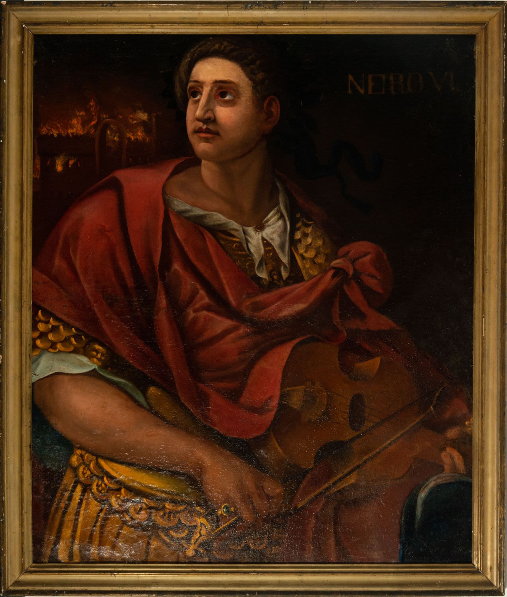 Important Nero Playing the Lyre before the Fire of Rome, 16th century Italian school, school of Vinc