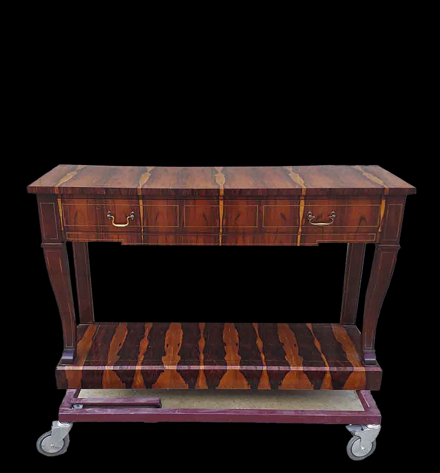 Elegant Italian Art Deco Console in rosewood palm marquetry, 1930s-1940s