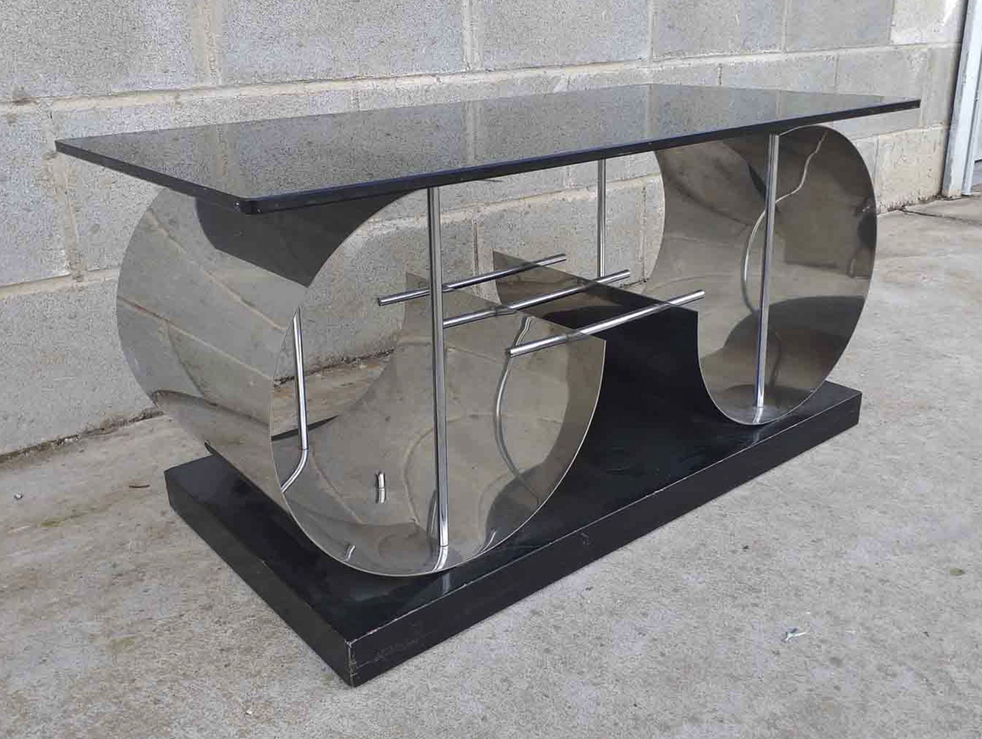 Important Italian Art Deco sideboard table in black marble and polished steel, 1950s - 1960s - Image 4 of 4