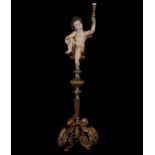 Italian Torchero Angel from the 19th century, Venice, in gilded and polychrome wood