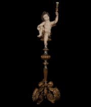 Italian Torchero Angel from the 19th century, Venice, in gilded and polychrome wood