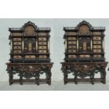 Large Pair of Italian Piedmontese Cabinets in walnut, alabaster and carved bone inlay, 19th century