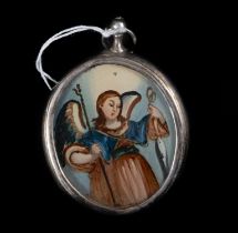 Colonial silver medallion reliquary in double-sided painted glass, 18th century