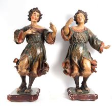 Magnificent Great Pair of Torchero Angels, Viceregal colonial school, New Spain, late 17th century -