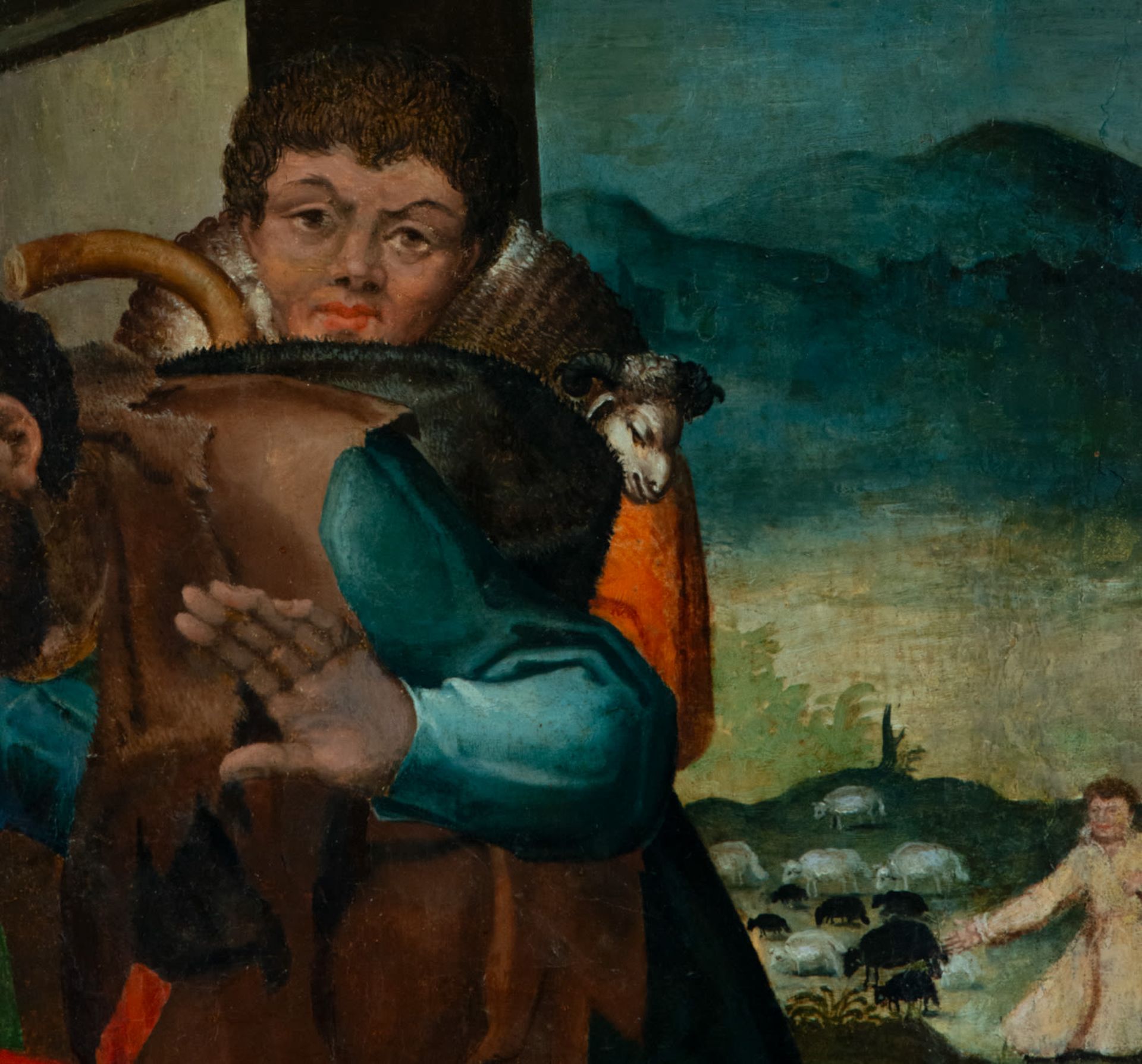 Great Adoration of Shepherds on panel, 17th century Italian school - Image 3 of 7