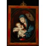 Magnificent Mexican Virgin and Child on cedar panel with period polychrome and gilded frame from the