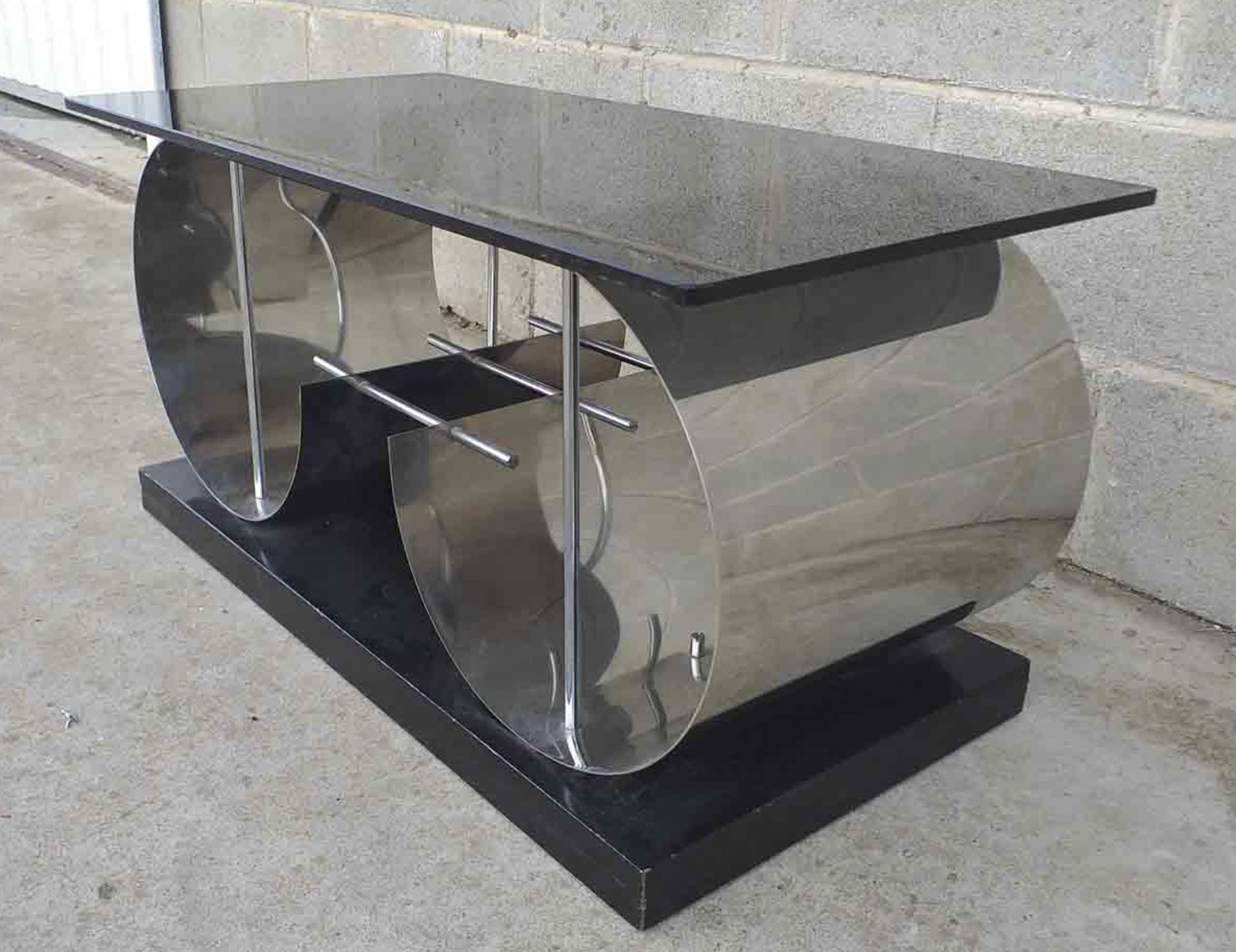 Important Italian Art Deco sideboard table in black marble and polished steel, 1950s - 1960s - Image 3 of 4