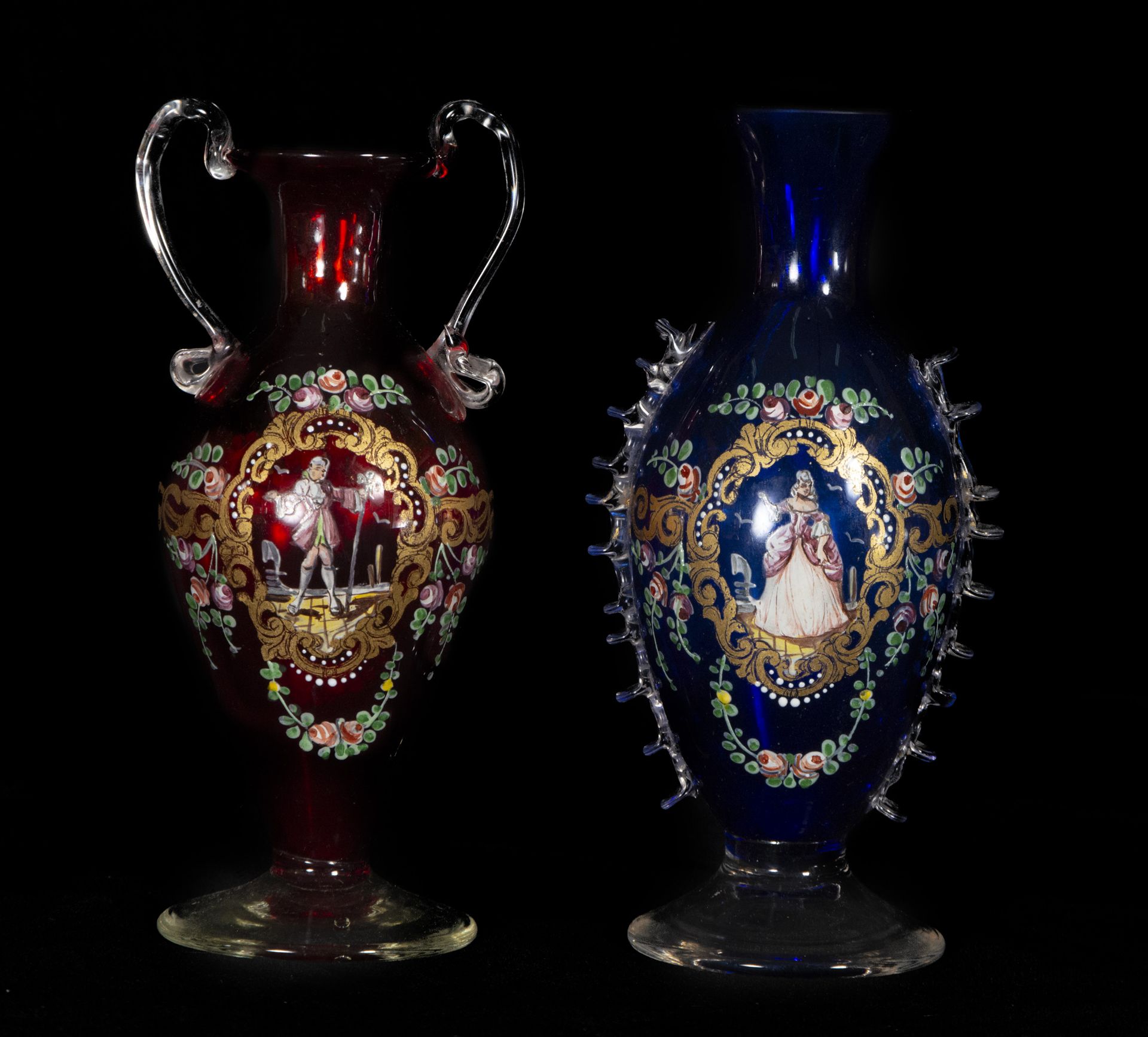 Bohemian glass cup and bottle, 19th century