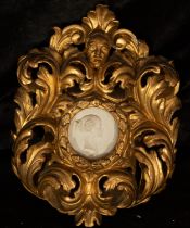 Rococo frame with oval portrait in biscuit porcelain, France, 18th century