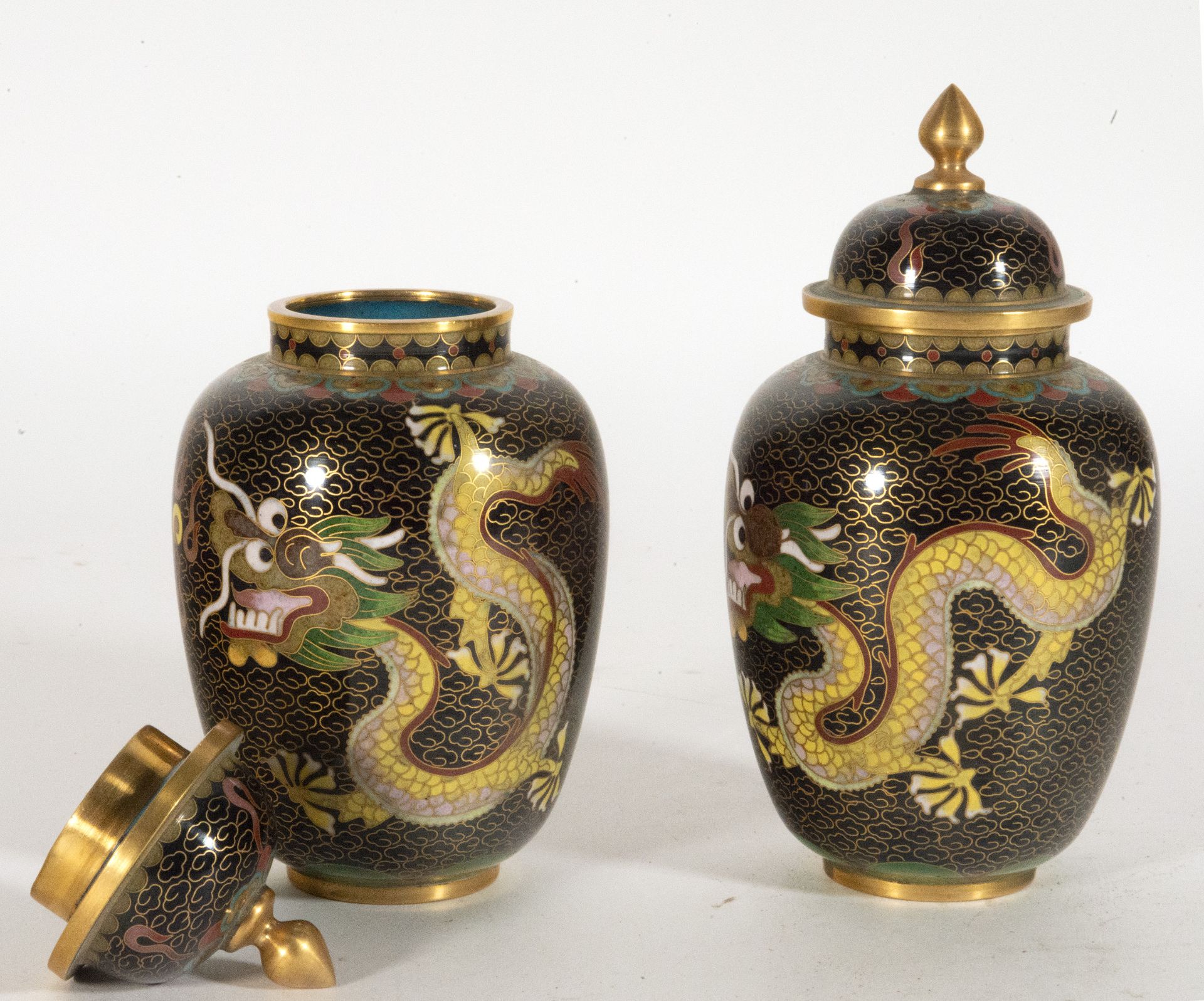 Pair of 20th century Chinese cloisonne tibors - Image 2 of 2