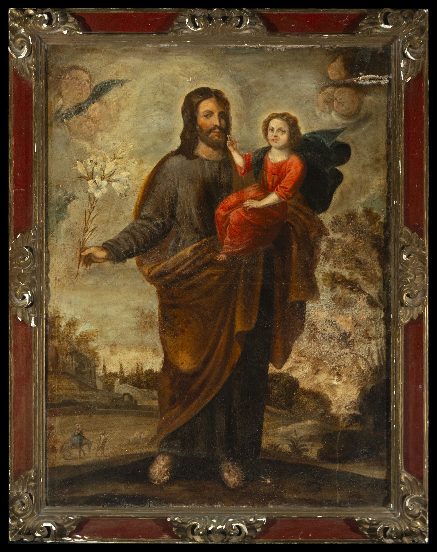 Saint Joseph with Child Jesus. Spanish or colonial school from the 17th century