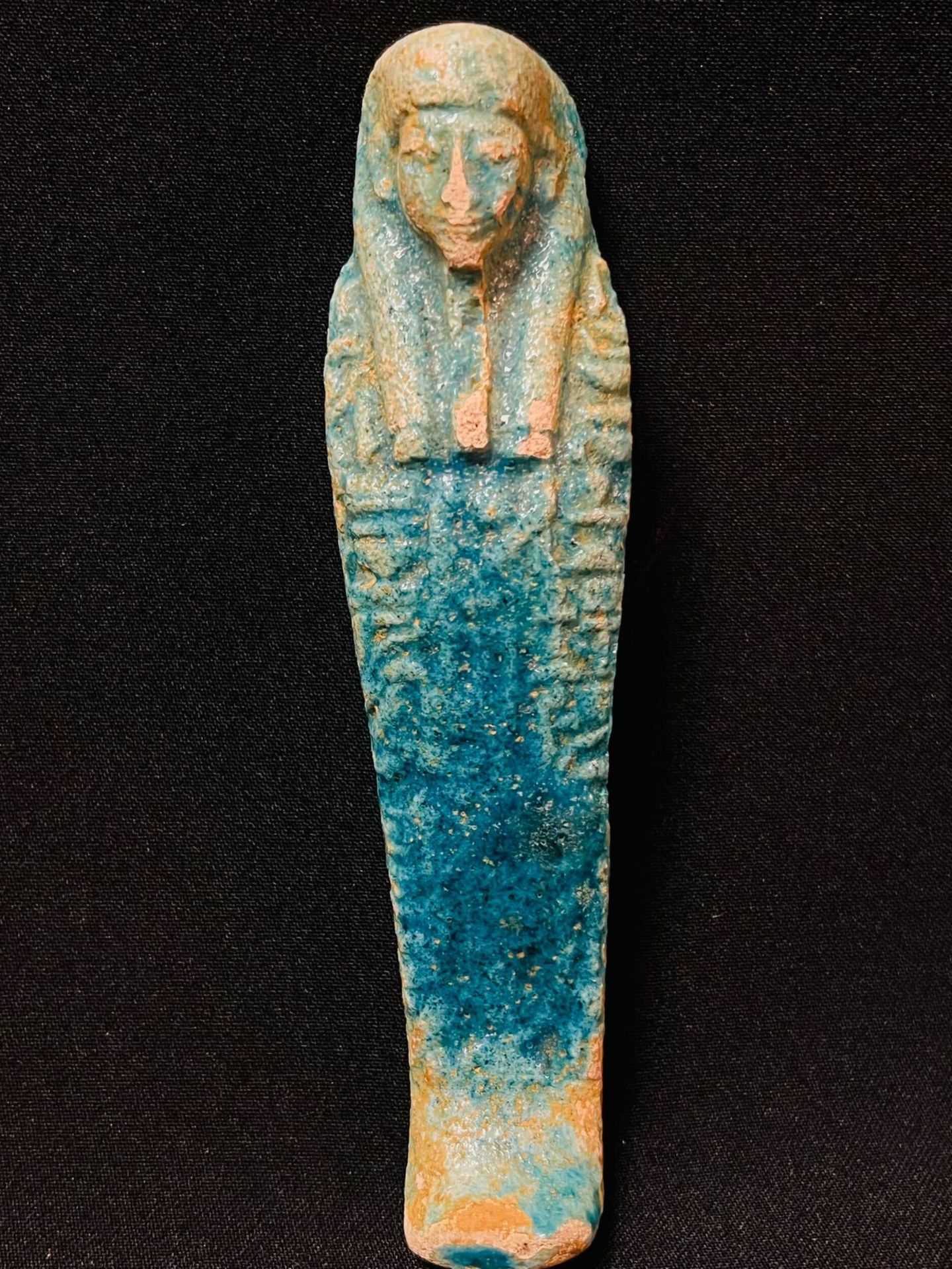 Decorative Egyptian ushabti in turquoise glazed ceramic, possibly 19th century Egypt