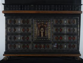 Rare cabinet in mother-of-pearl shell and bone, Goa or Anglo-Indian colonial work, 19th century