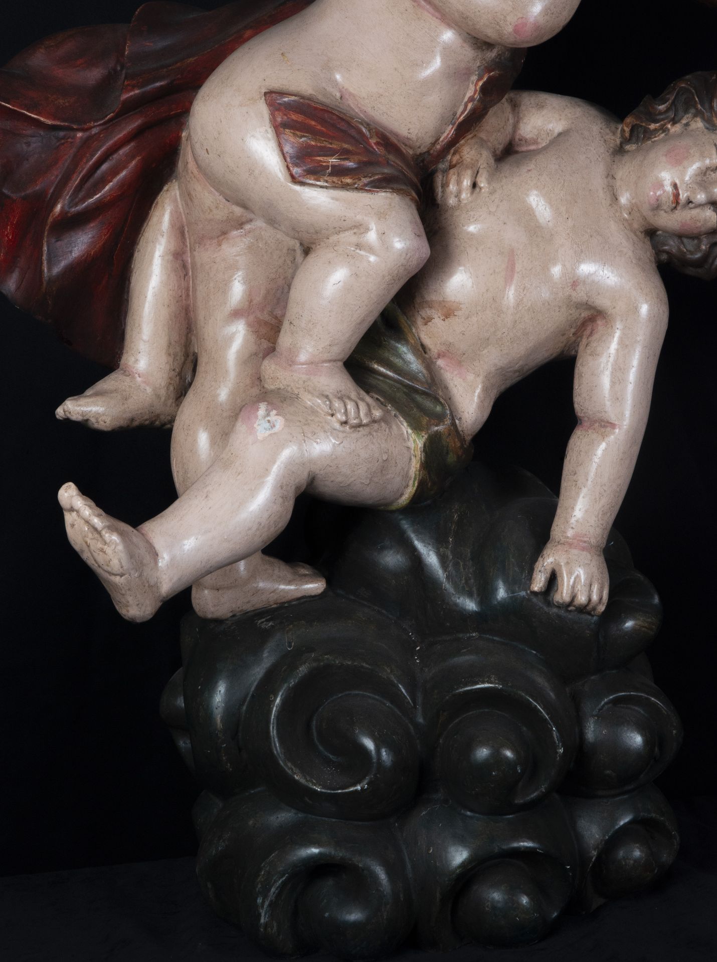 Pair of large colonial sculptural groups representing Cain Killing Abel and Blind Love, late 17th ce - Image 4 of 6