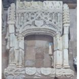 Massive Marble Gothic window cornice. 15th century Gothic, with a pair of Catalan noble shields