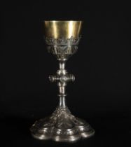 Beautiful French Chalice in Sterling Silver and gilt silver Vermeil in Neo-Gothic style, 19th centur