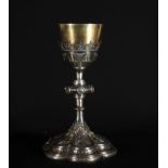 Beautiful French Chalice in Sterling Silver and gilt silver Vermeil in Neo-Gothic style, 19th centur