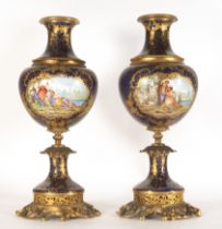 Beautiful Pair of Sèvres Flower Vases mounted in mercury gilt bronze, perfect condition, 19th centur