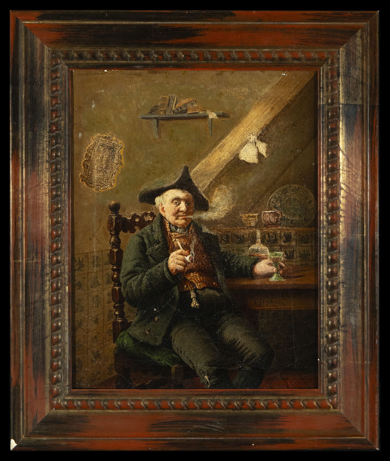 The Smoker, 19th century Central European school, signed, Austria or Germany