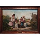 Lovely oil painting of Gypsy Traveller family, Ramón Martí Alsina (Barcelona, ​​1826 - 1894), 19th c