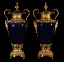 Pair of Large Sevres Vases in "Bleu Celeste" porcelain from the 19th century