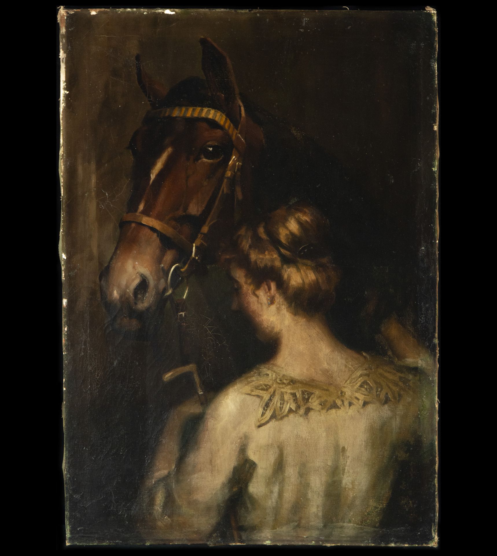 Lady next to a horse, Romanticist school of the late 19th century