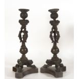 Pair of Renaissance Style Candelabras from Padua in patinated bronze, 19th century