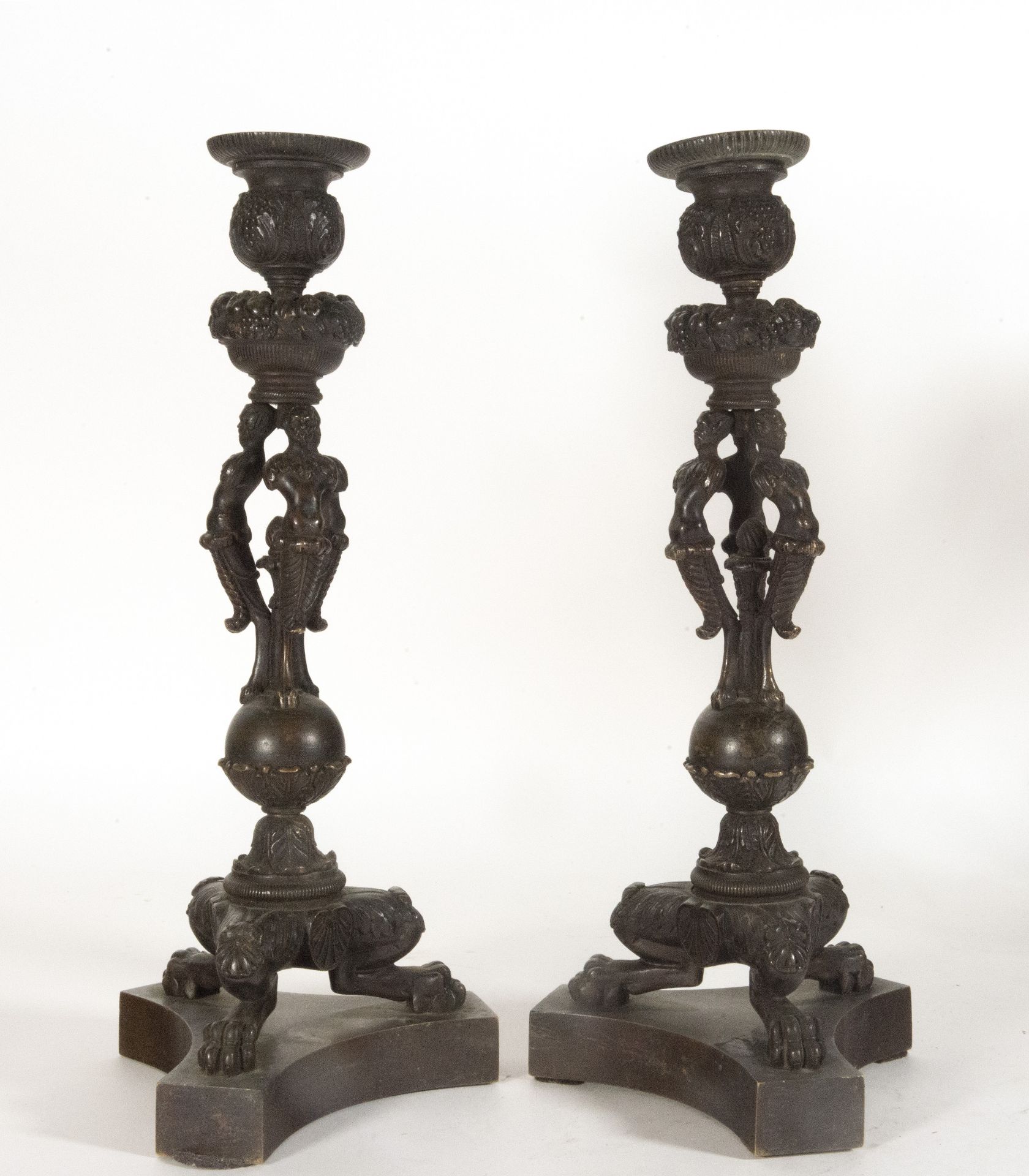 Pair of Renaissance Style Candelabras from Padua in patinated bronze, 19th century