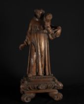 Important Portuguese colonial Saint Anthony, Brazil, in wood in its natural color and original 18th