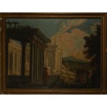 Large and Decorative Italian Baroque Landscape with "capriccio" Roman Italian Baroque school of the 