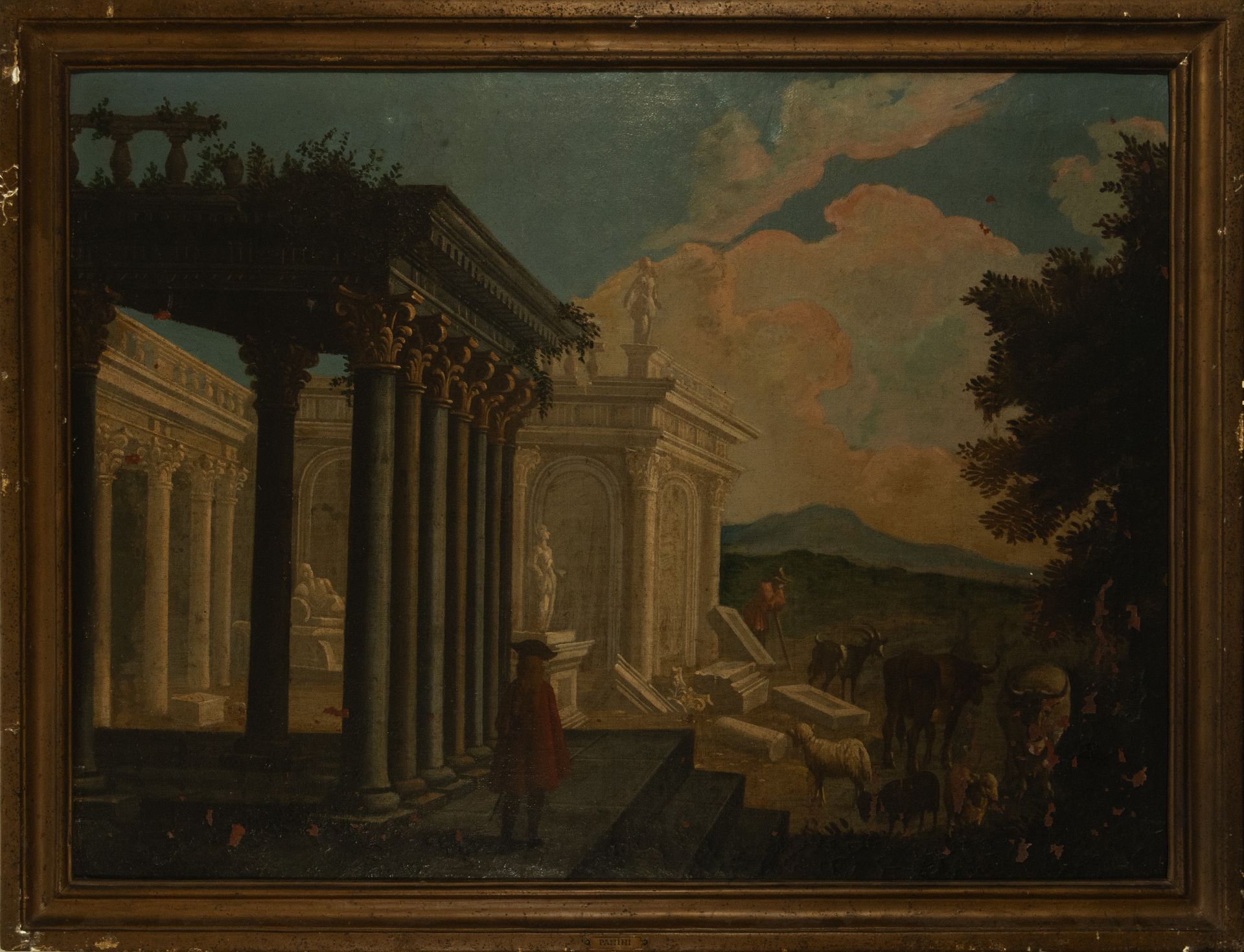 Large and Decorative Italian Baroque Landscape with "capriccio" Roman Italian Baroque school of the 