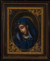 Italian school by Carlo Dolci, signed on the back, beautiful copper in Dolorosa oval, with period fr