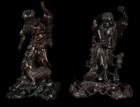 Pair of exquisite Chinese figures of Lohans (Arhats) Qing dynasty China, 19th century