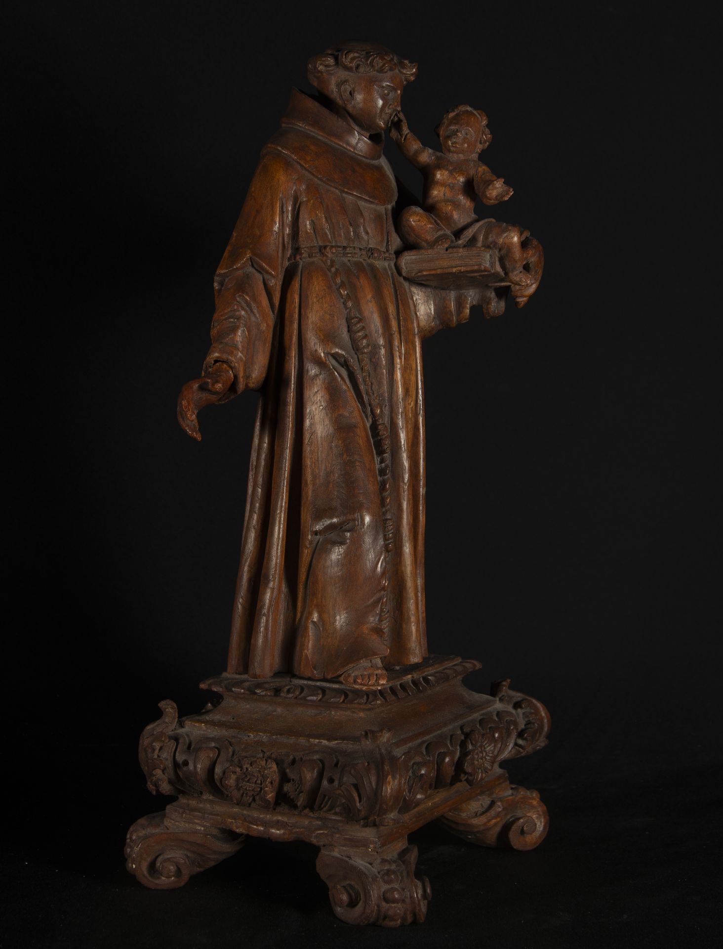 Important Portuguese colonial Saint Anthony, Brazil, in wood in its natural color and original 18th  - Bild 5 aus 6