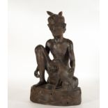 Beautiful Filipino "Tagalo tribesmen" sculpture in tropical wood, 19th - 20th century
