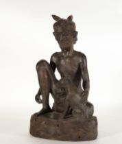 Beautiful Filipino "Tagalo tribesmen" sculpture in tropical wood, 19th - 20th century