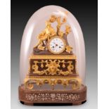 Table clock with lantern. Bronze, wood, glass. XIX century
