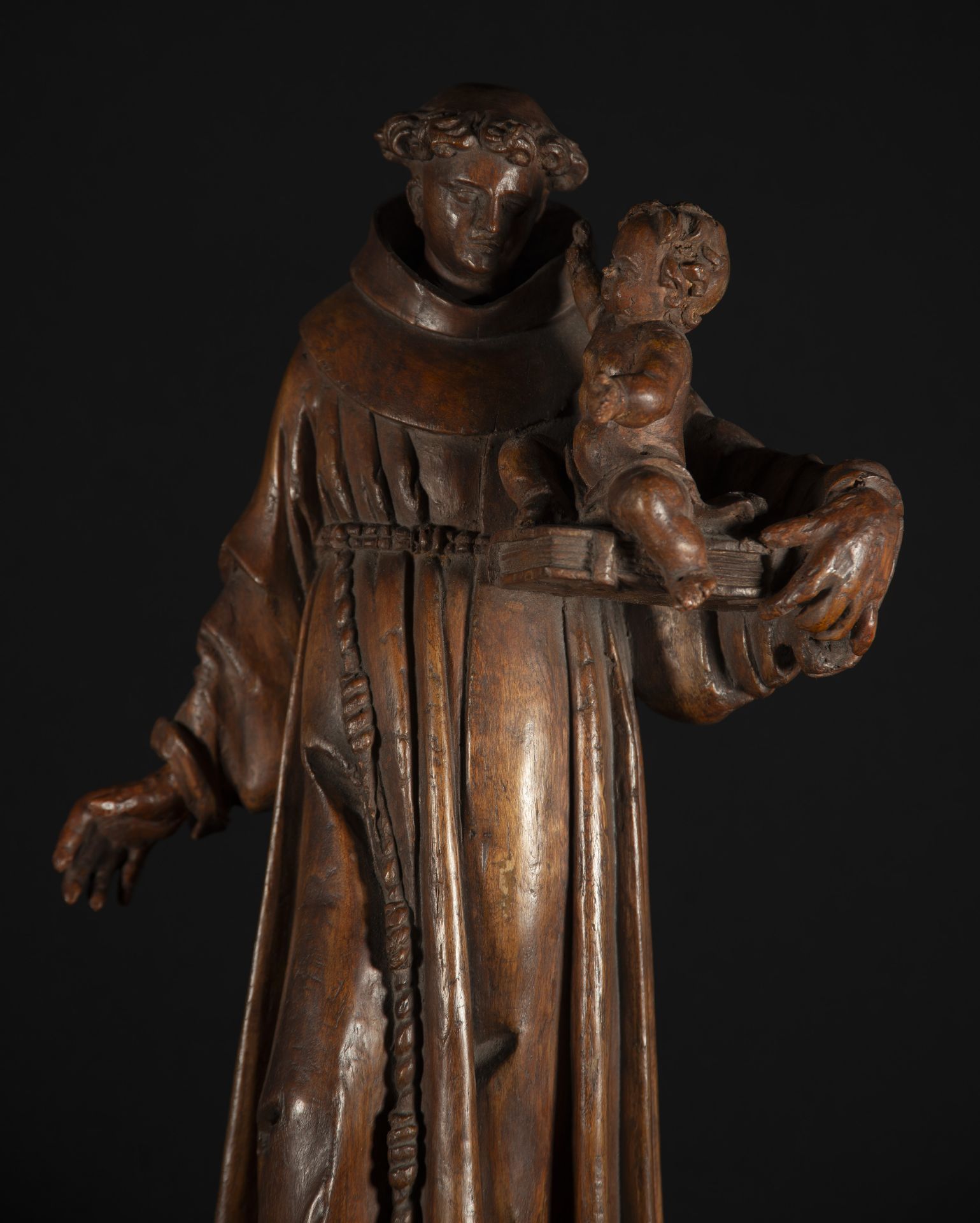 Important Portuguese colonial Saint Anthony, Brazil, in wood in its natural color and original 18th  - Bild 2 aus 6