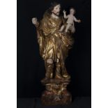 Important Great Saint Joseph with Child Portuguese Baroque from the beginning of the 18th century