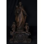 Beautiful Virgin and Child appearing to the Shepherds in natural oak, German Baroque work, Cologne