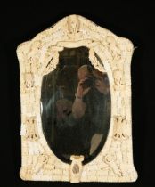 Finely carved bone mirror, Dieppe, France, 19th century