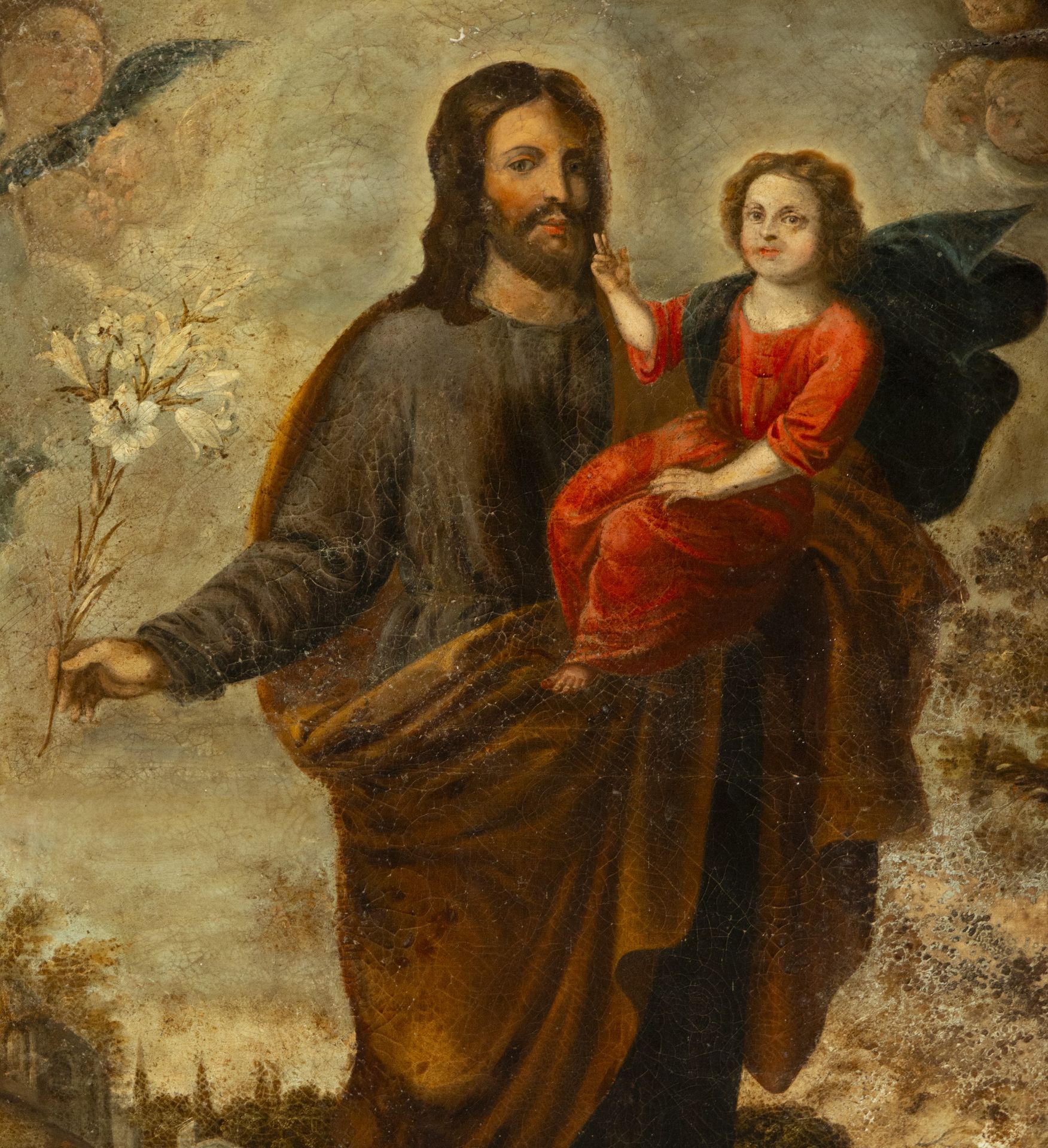 Saint Joseph with Child Jesus. Spanish or colonial school from the 17th century - Image 2 of 5