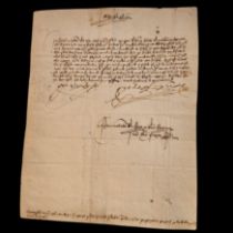 Manuscript signed by the Catholic Monarchs Isabel and Ferdinand, dated in Granada on February 25, 14