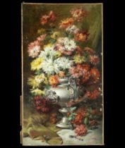 Large Still Life of Flowers signed Olaria, 19th century, school