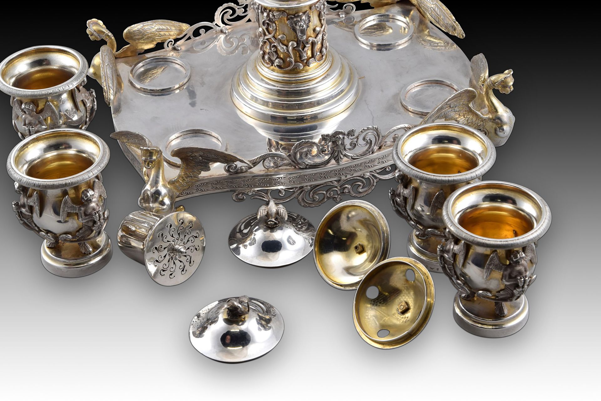 Exceptional Notary Office with four inkwells. Silver. Spain, late 19th century. With contrast markin - Bild 10 aus 15