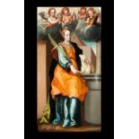 Very Important Saint Agnes in oil on panel, school of Francisco Pacheco (1564-1644), Sevillian Manne