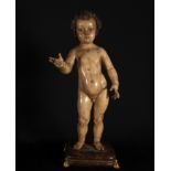 Very fine colonial Enfant Jesus, Quito, Ecuador, 19th century, with later pedestal, following the mo